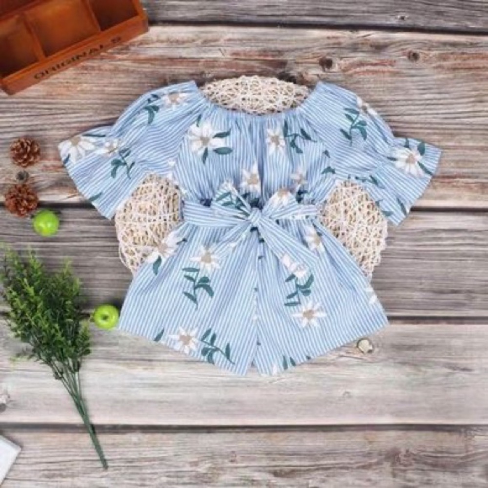 Floral, Blue & White Striped Jumper